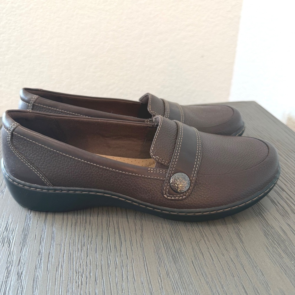 Clarks Collection Cora Daisy Brown Leather Loafers Womens 9 Wide 261557825065